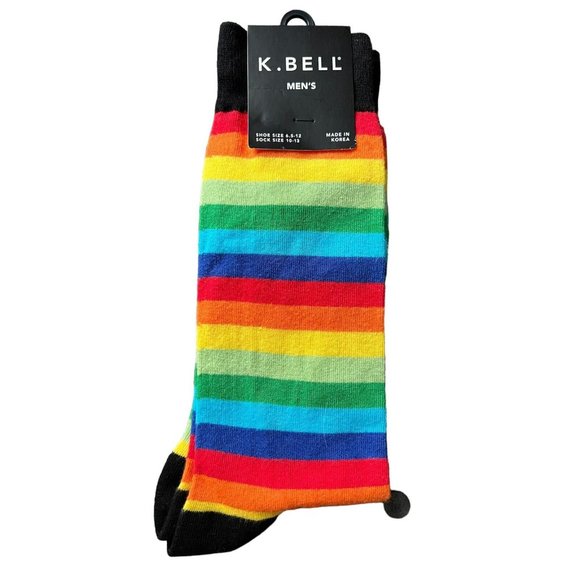 NWT K. BELL Rainbow Pride Socks Men's 6.5-12 Pima Cotton Arch Compression - Picture 1 of 2
